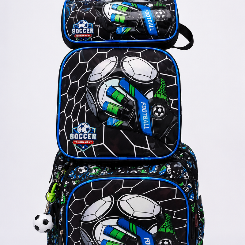 Soccer Theme Kids Trolley School Bag – Black & Blue