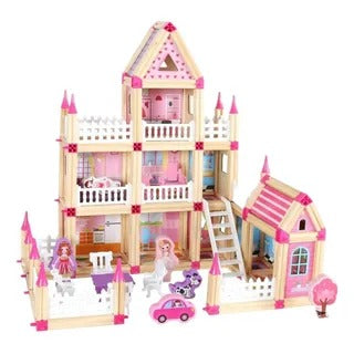 KIDS WOODEN DOLL HOUSE 298PCS