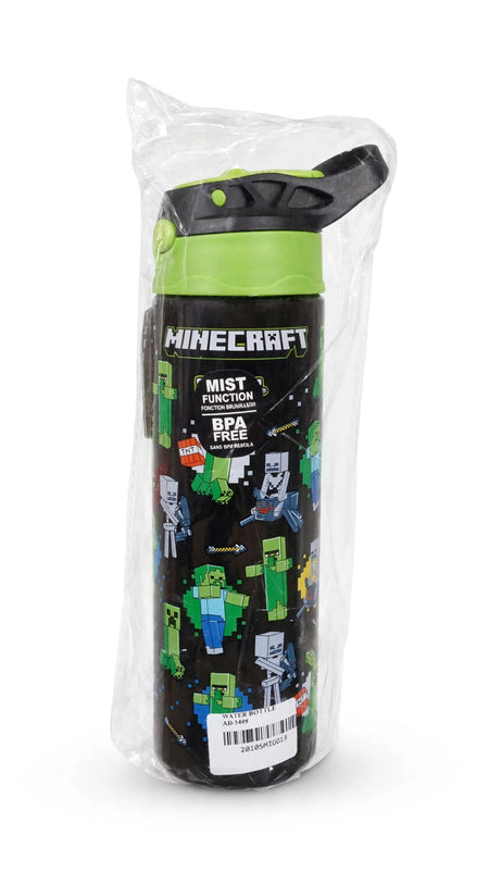 minecraft mist spray kids water bottle - black & green