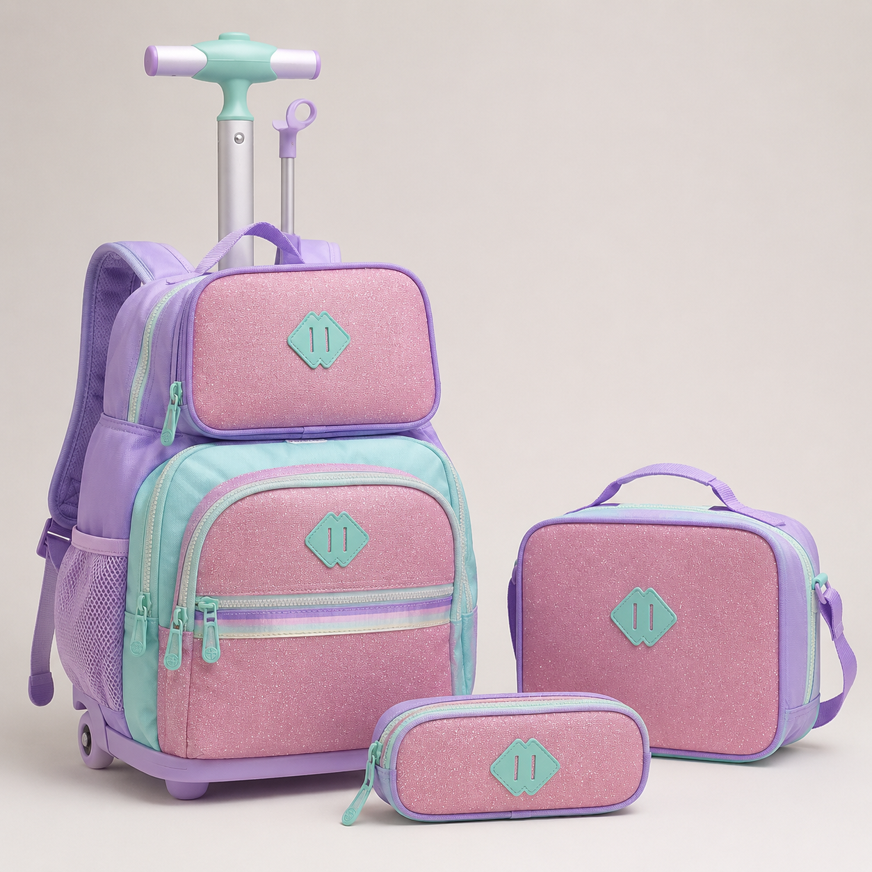Original Pastel Glitter 4-Piece Kids Trolley School Bag Set
