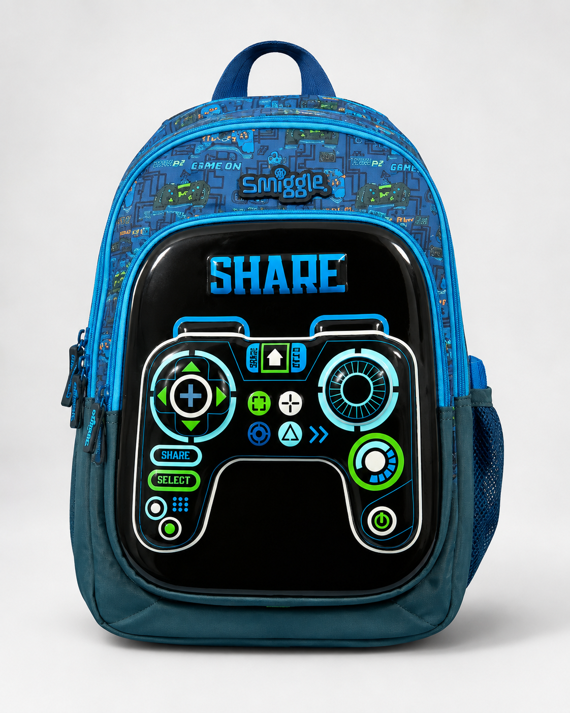 Neon Gamer Controller Kids School Backpack - Blue