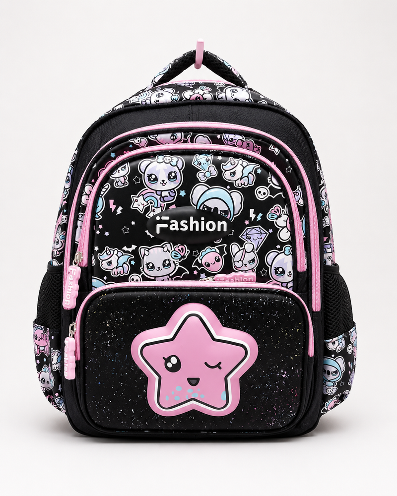 Kawaii Star Black & Pink Girls School Backpack