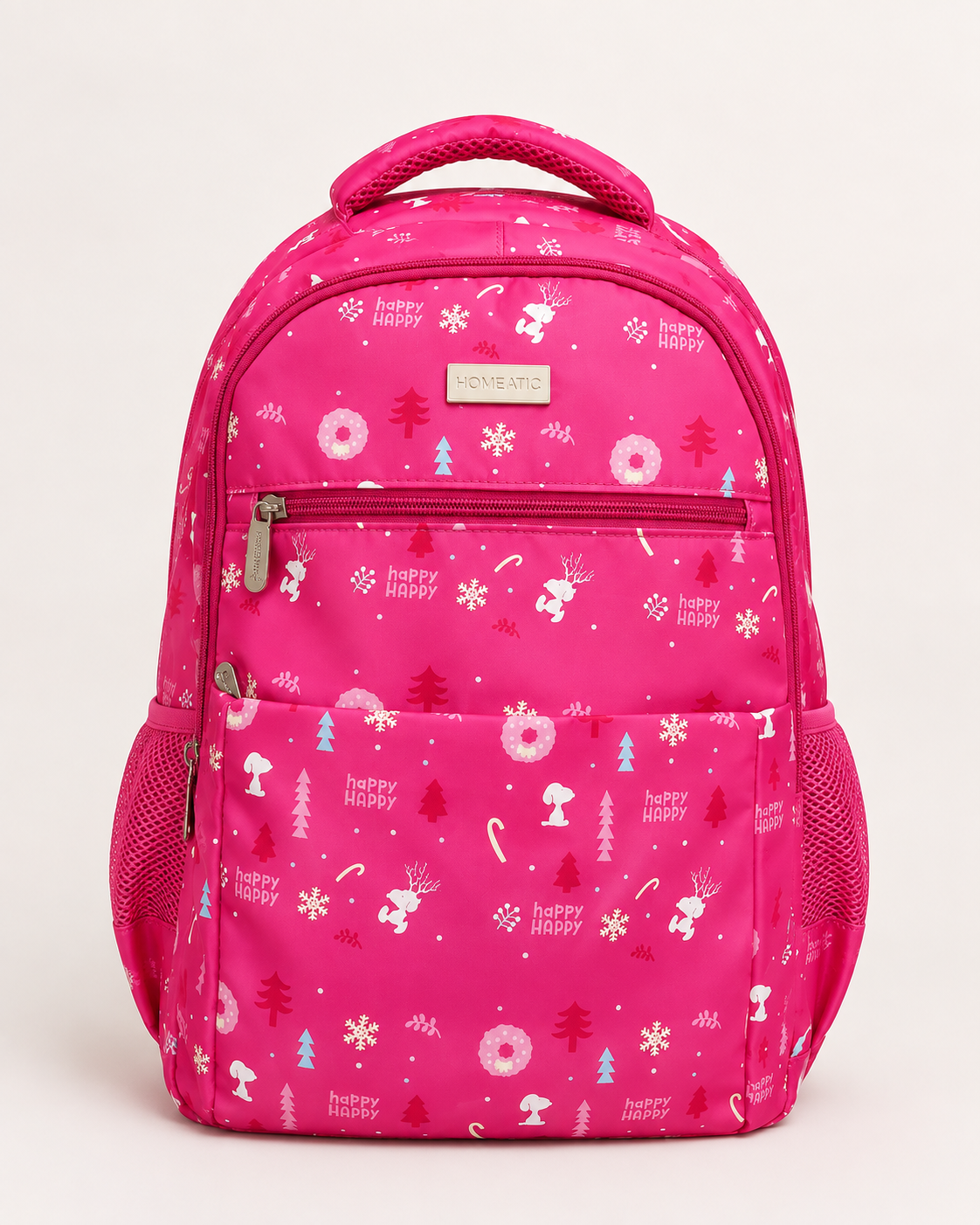 Happy Winter Pink Kids School Backpack