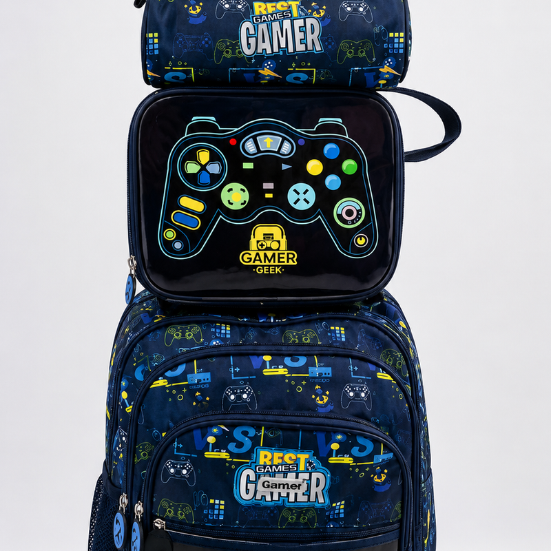 Gaming Theme Kids Trolley School Bag – Navy Blue