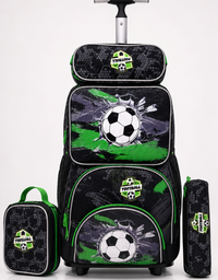 Football Theme Kids Trolley School Bag – Black & Green
