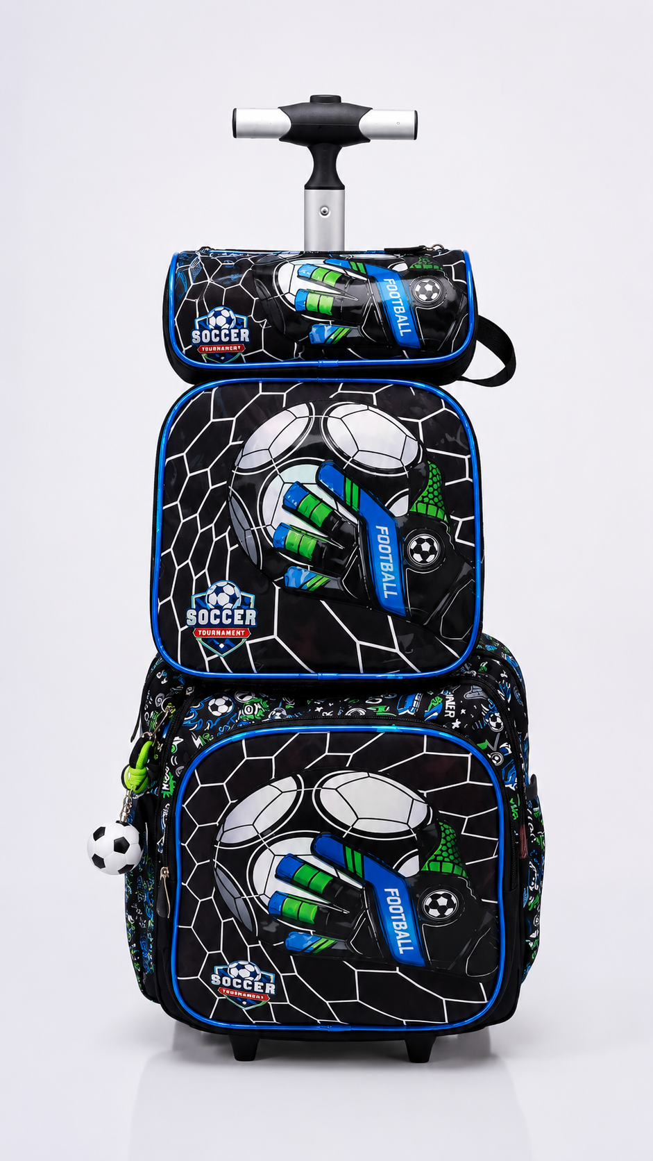 Soccer Theme Kids Trolley School Bag – Black & Blue