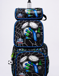 Soccer Theme Kids Trolley School Bag – Black & Blue
