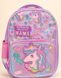Custom Name Pastel Unicorn Backpack – Pink & Purple available at Aryans Toys Pakistan
