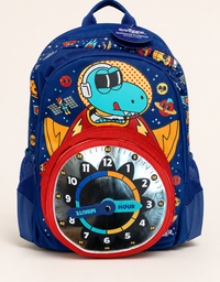 Dinosaur Learning Clock Kids Backpack – Blue & Red available at Aryans Toys Pakistan
