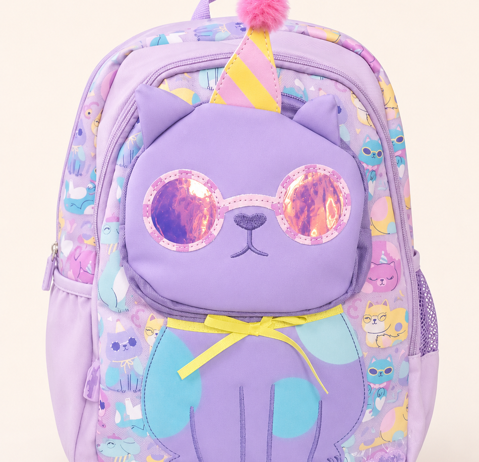 Party Cat Kids School Backpack – Lavender available at Aryans Toys Pakistan