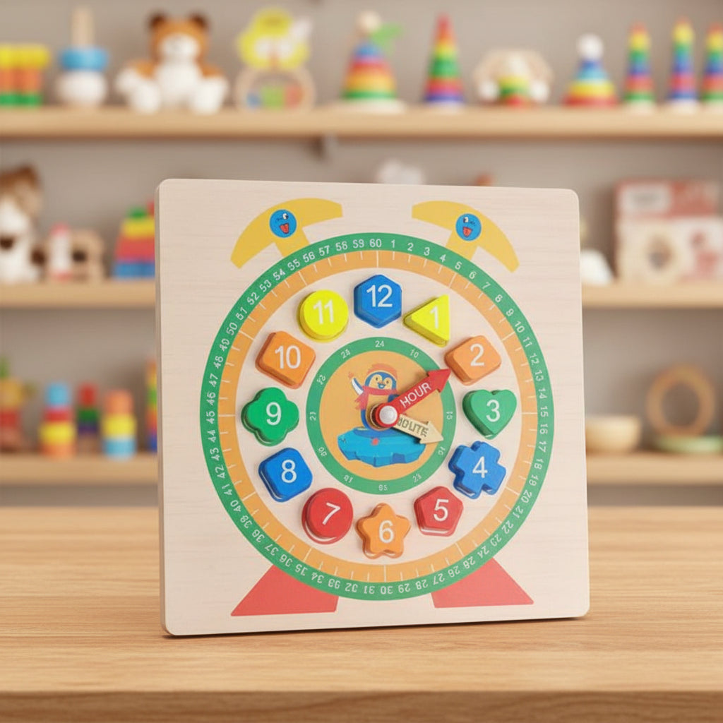 WOODEN PLAY TOY TIME CLOCK