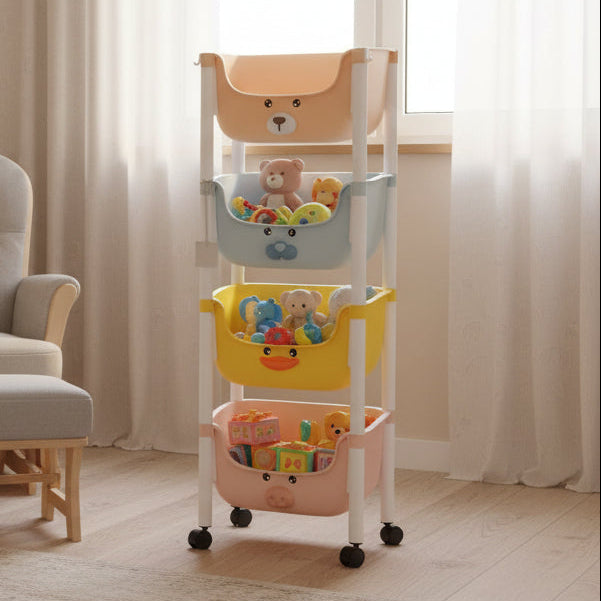 KIDS STORAGE RACK 4 LAYERS MULTI COLOUR WITH WHEELS