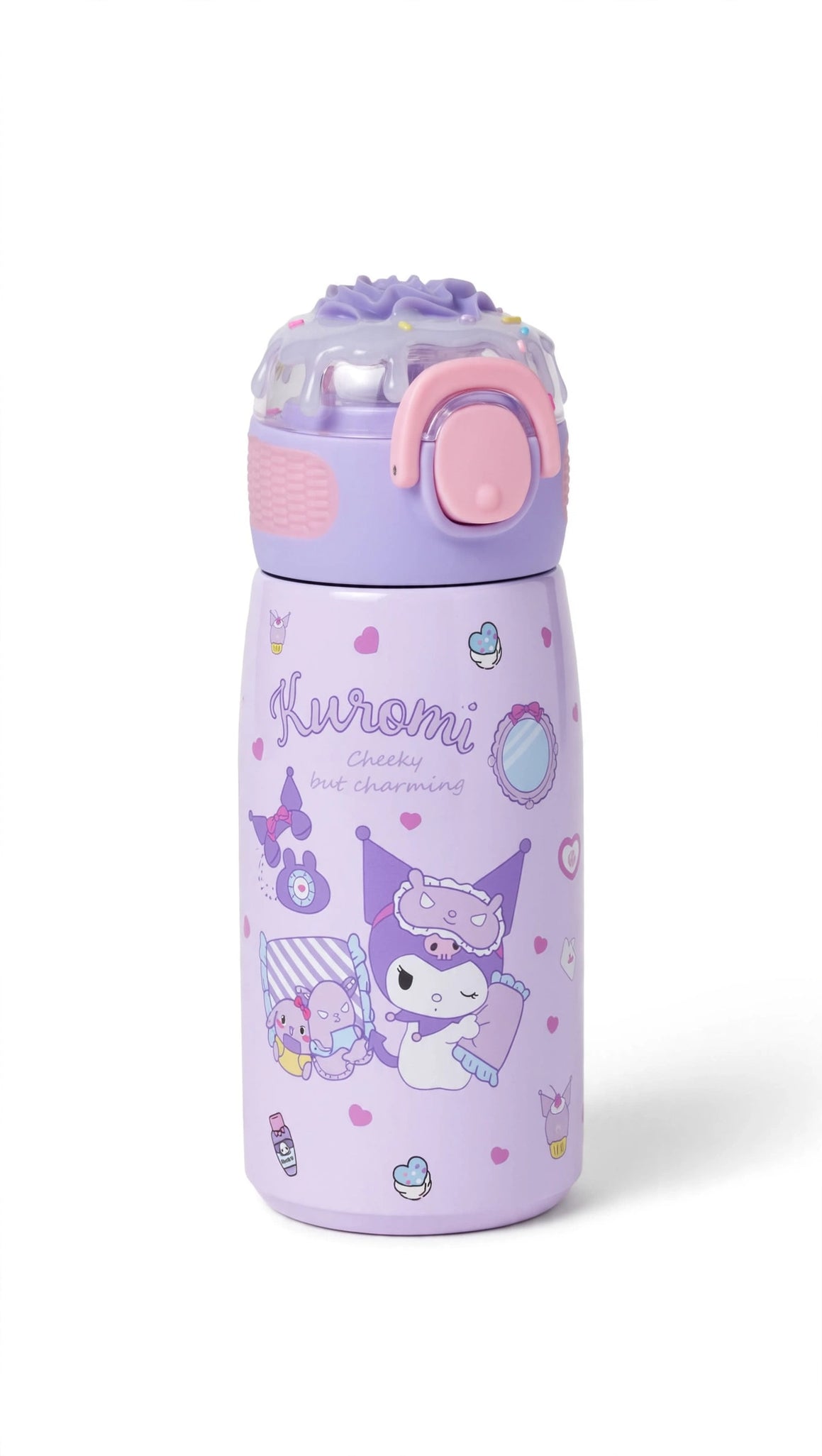 kuromi kids water bottle - lavender & pink