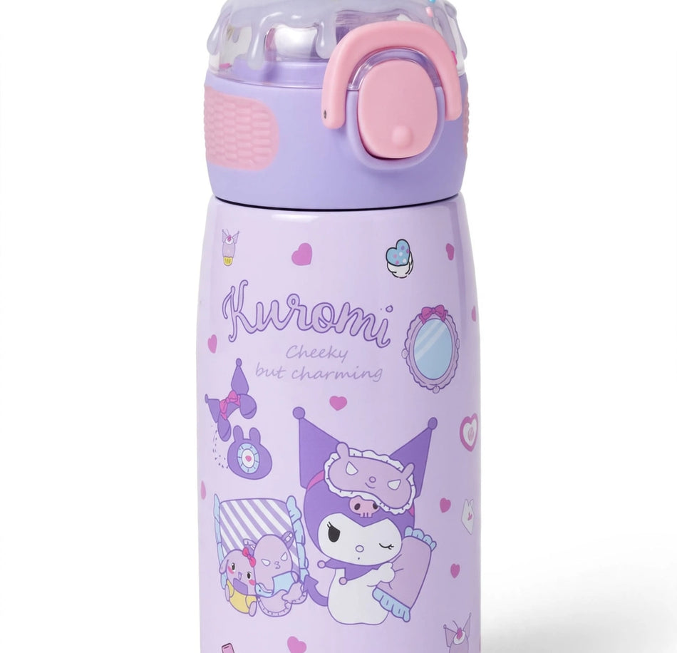 kuromi kids water bottle - lavender & pink
