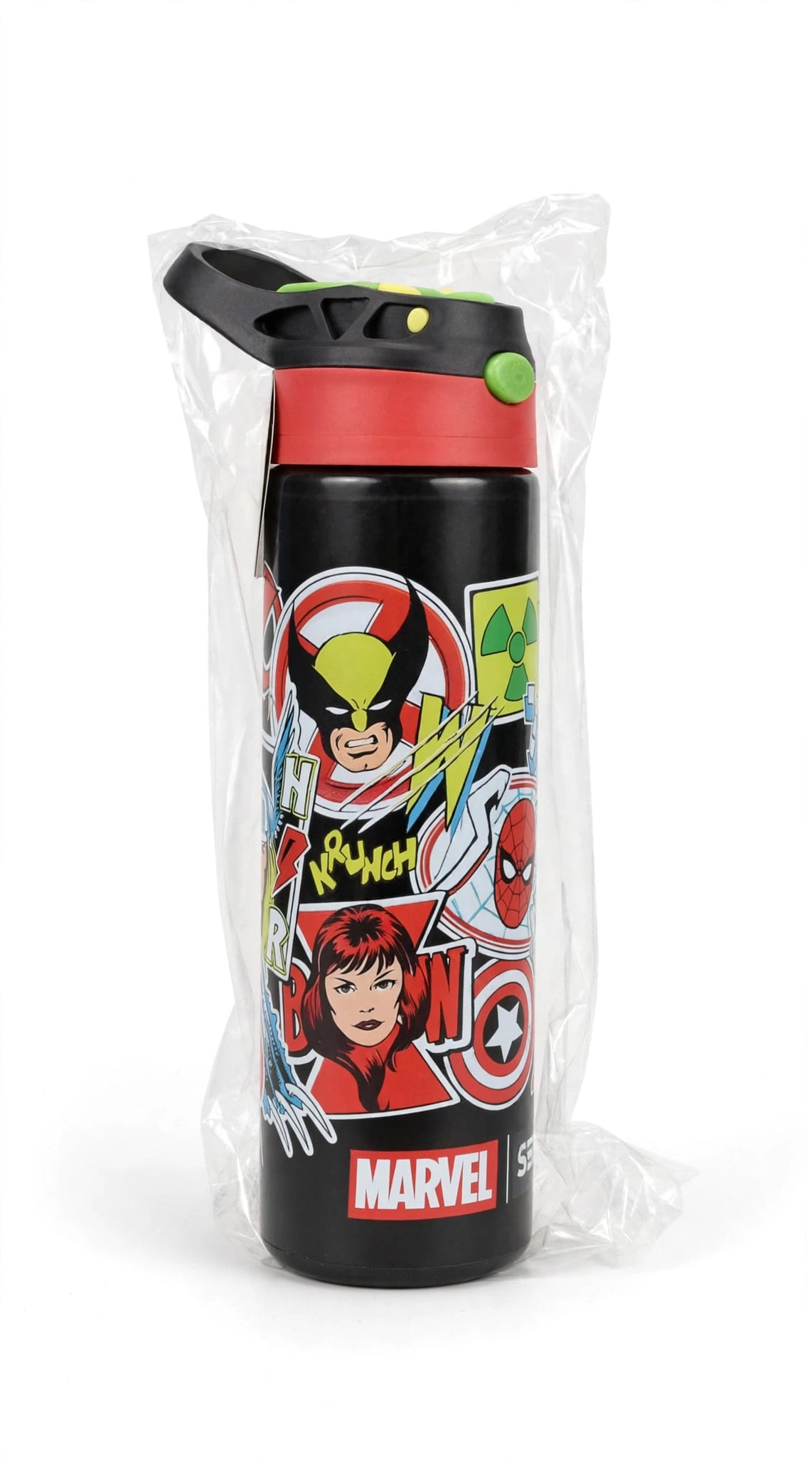 marvel avengers kids water bottle - black & red