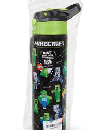 minecraft mist spray kids water bottle - black & green
