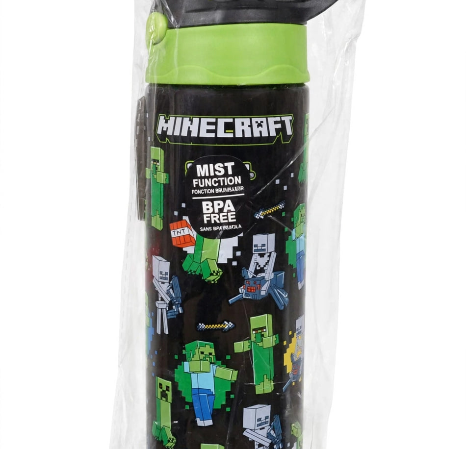 minecraft mist spray kids water bottle - black & green