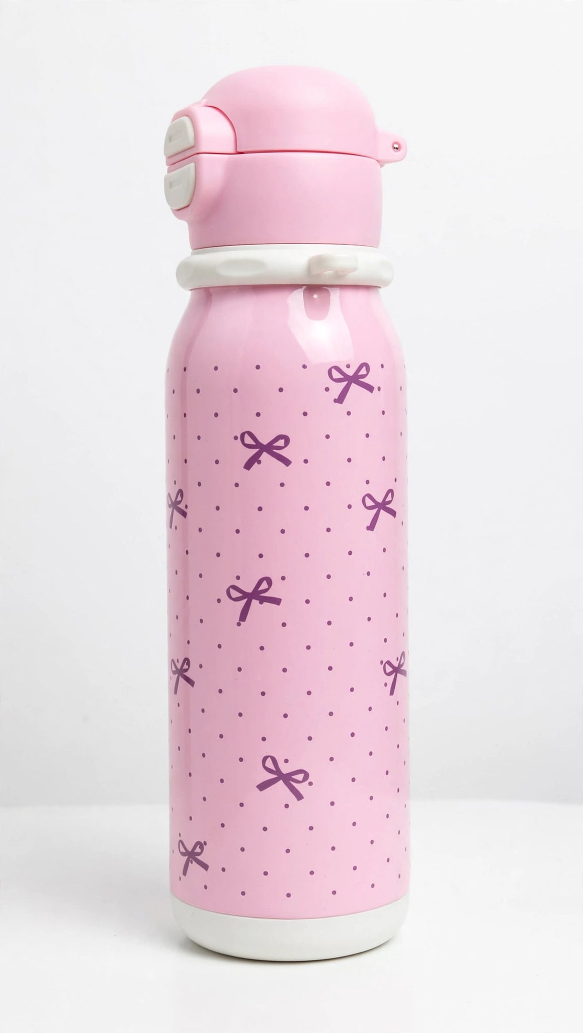 pink bow kids water bottle - pink & white