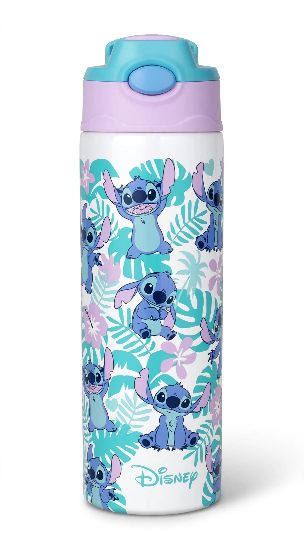 disney stitch tropical kids water bottle - pink & teal - alternate view
