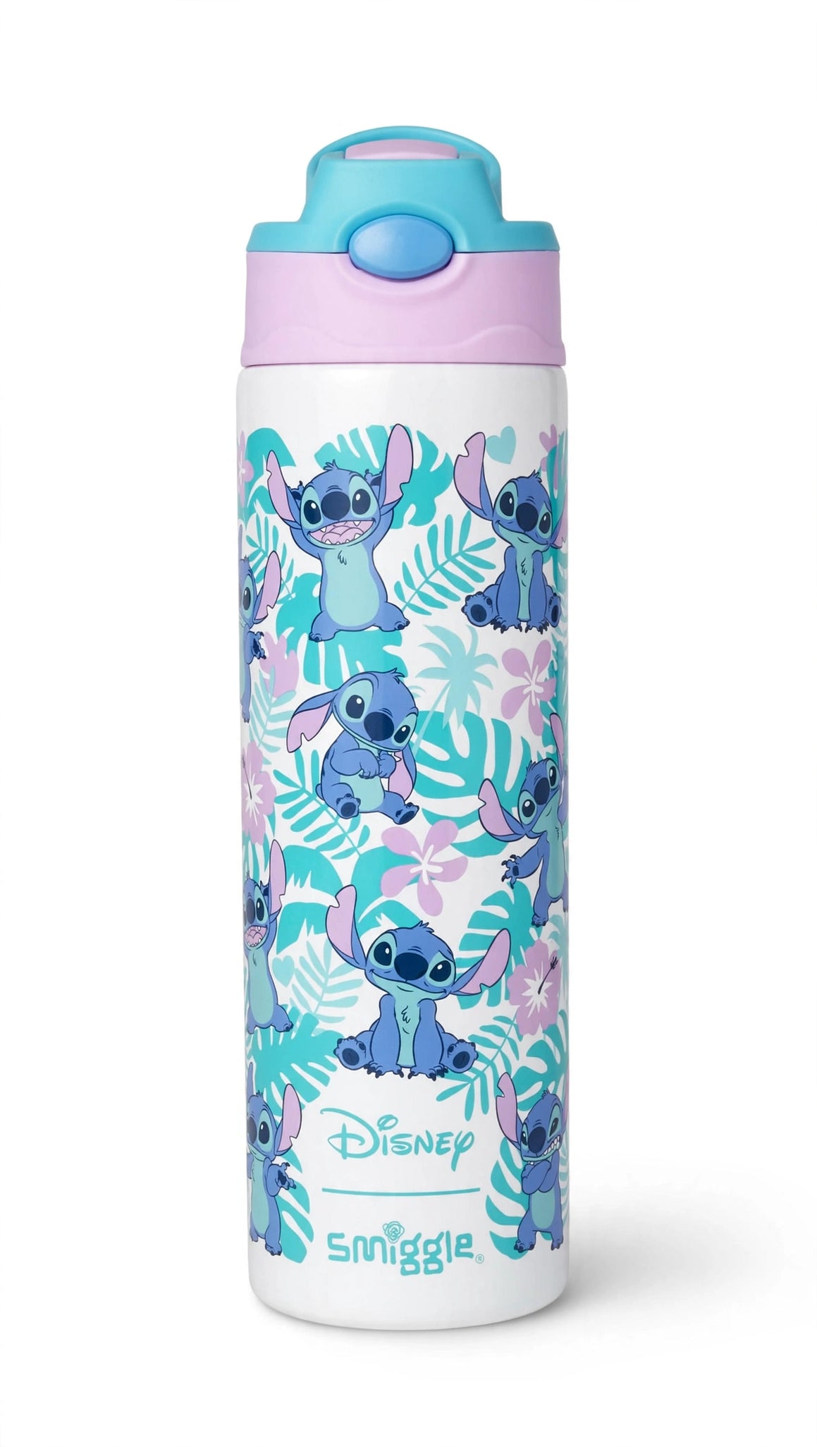 disney stitch tropical kids water bottle - pink & teal