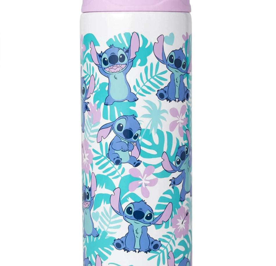 disney stitch tropical kids water bottle - pink & teal